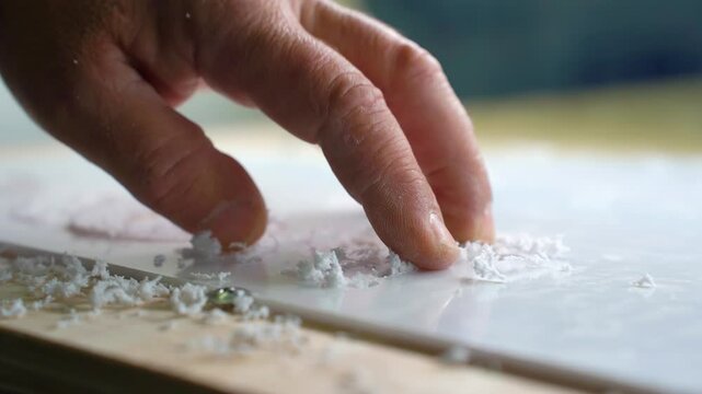 Milling machine. The milling machine operator cuts letters on plastic. A milling machine cuts letters out of a plastic sheet.