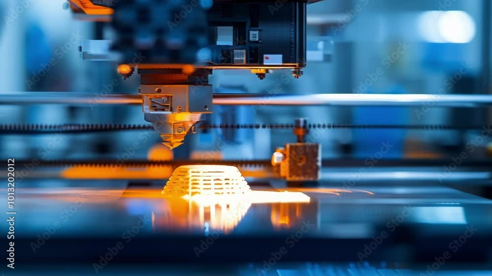 Poster laser sintering machine is creating an object from metal powder, showcasing innovative engineering i