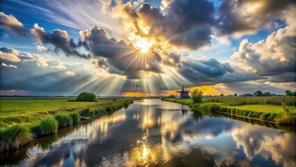 Sunlight breaks through clouds, crafting a mesmerizing sky scene ideal for nature and landscape photography lovers eager to capture extraordinary moments.