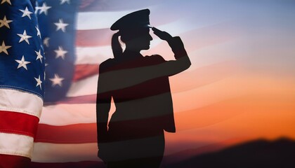 silhouette of a person with a flag veterans day, woman saluting