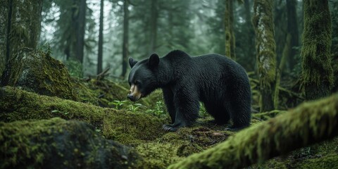 Fototapeta premium Black bear on mossy hill
