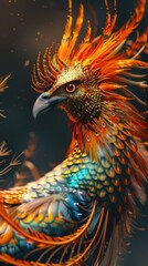 Mystical phoenix profile, 4K hyperrealistic photo