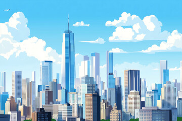 Obraz premium Skyscrapers Under Blue Sky and White Clouds