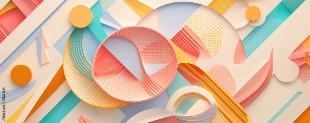 Poster abstract paper art composed of geometric shapes and patterns cut from various colored sheets, 4k hyp