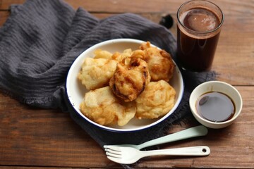 Fried Tape or Tape Goreng, Indonesian Traditional Snack Made from Fermented Cassava. Tape Goreng is Classic Indonesian Cuisine.