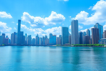 Obraz premium Skyscrapers Under Blue Sky and White Clouds