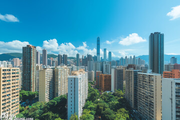 Fototapeta premium Skyscrapers Under Blue Sky and White Clouds