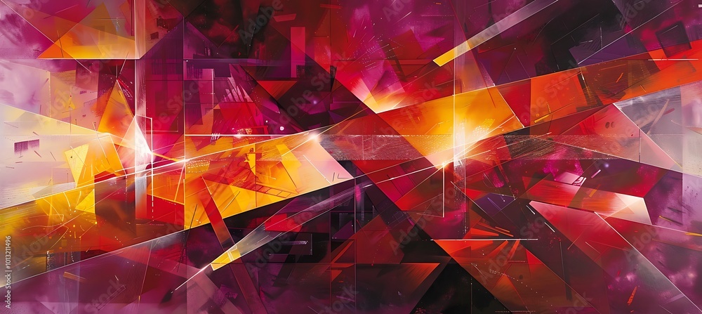 Wall mural Dynamic Fusion of Geometric Shapes in Vivid Red and Yellow: An Abstract Exploration of Color, Form, and Contemporary Design Principles