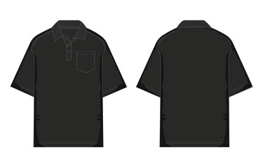 Short sleeve polo shirt technical drawing fashion flat sketch vector illustration black color  template front and back views