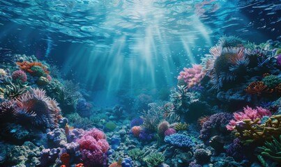 Underwater Coral Metropolis: Depths of Aquatic Beauty, 4K hyperrealistic photo