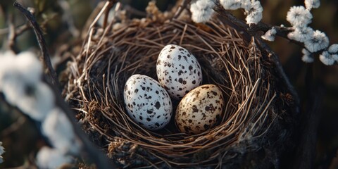 Obraz premium Three eggs in nest