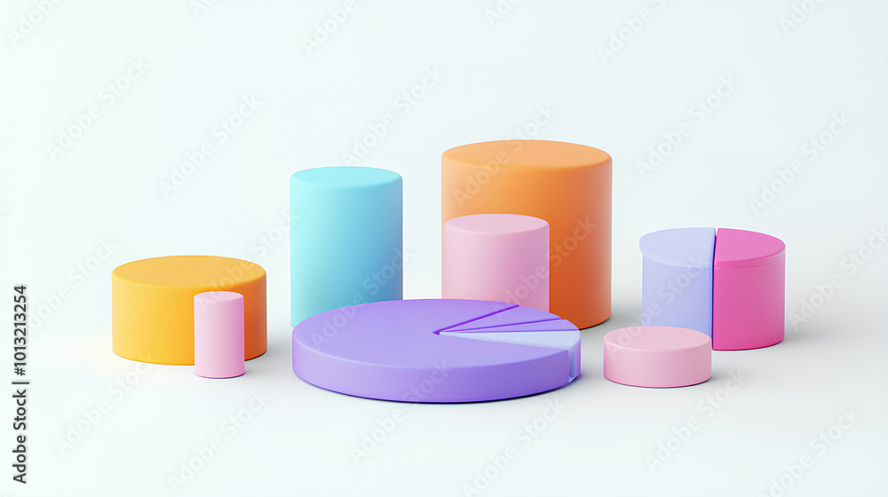 Poster pie chart 3d icons and objects collection, in cartoon style