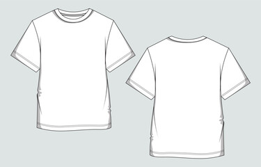 Short sleeve T shirt Technical Fashion flat sketch vector illustration template front and back views. Clothing design mock up for men's and boys.