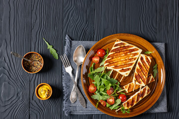 Grilled Greek Halloumi Cheese on sticks, top view