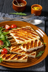 Grilled Greek Halloumi Cheese on sticks, top view