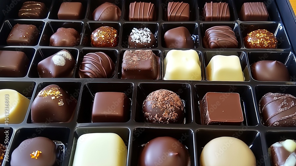 Poster assorted chocolates in elegant box display