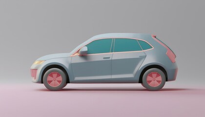 Obraz premium A modern, stylized SUV with a pastel color palette, showcasing a side view against a soft, muted background.