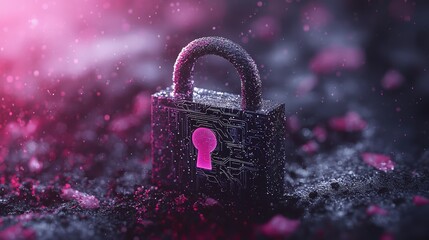 high-tech padlock illuminated with neon colors and intricate circuit patterns showcasing the essence of cybersecurity and data privacy