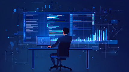 Project management concept with icon of gantt chart, project manager working on computer