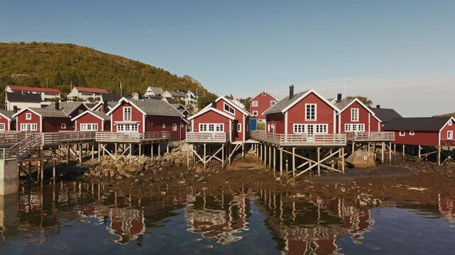 Reine Lofoten islands Norway Aerial drone view