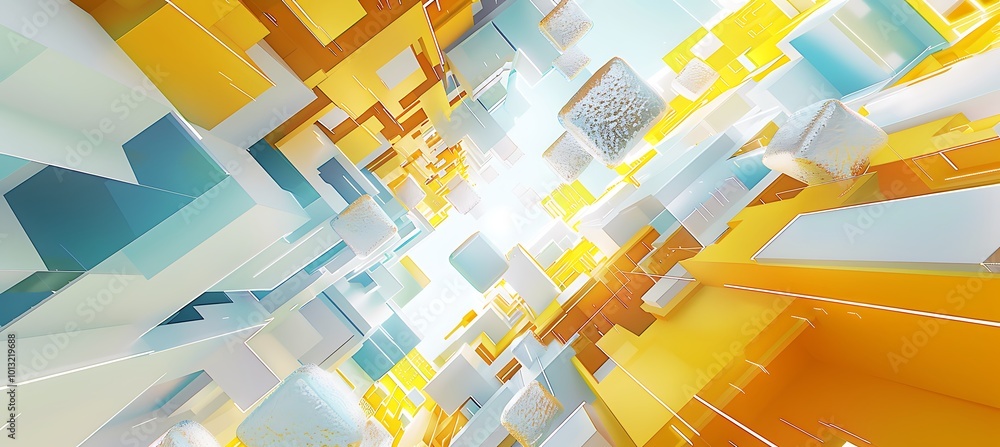 Poster intricate abstract crystals sparkling against a dynamic geometric backdrop, merging organic forms wi