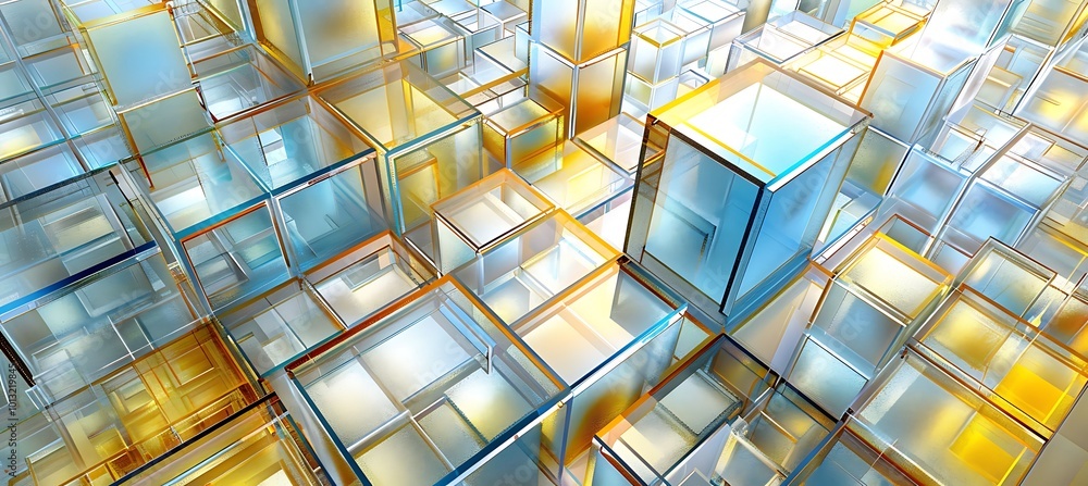 Poster intricate abstract crystals sparkling against a dynamic geometric backdrop, merging organic forms wi