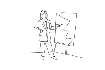 simple continuous line drawing of a young executive is presenting a project at a conference Conference minimalist concept. Business minimalist concept. Simple line, vector.