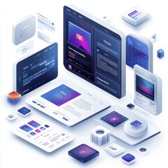 Isometric Design Concept for Modern Website User Interface and Data Analytics