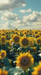 Fototapeta premium Vast field of blooming sunflowers, 4K hyperrealistic photo