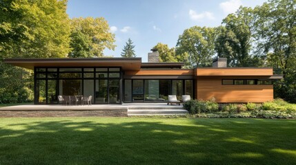 Modern Home with Large Windows and Green Surroundings