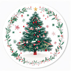 Christmas Tree Wreath Watercolor Painting