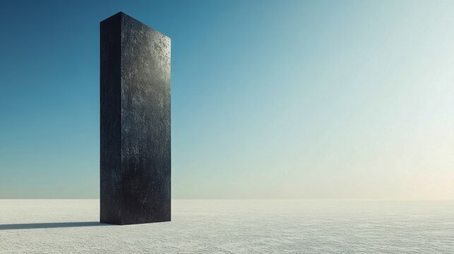 Tall monolith standing in a vast desert landscape during daylight