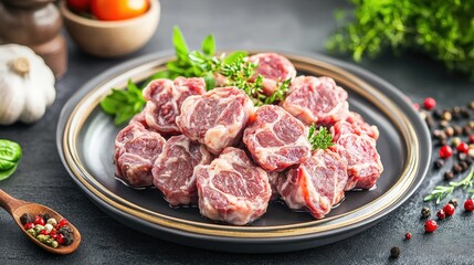 Fresh Cuts of Meat on a Dark Rustic Table