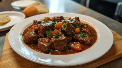 Delicious Beef Stew with Vegetables on a Plate