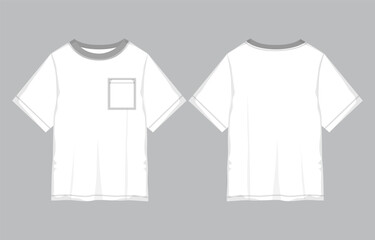 Naklejka premium Short sleeve t shirt technical drawing fashion flat sketch vector illustration template front and back views