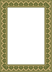 Vector square gold with green national Persian ornament. Rectangle, frame, border, ethnic pattern of the peoples of Iran, Iraq, Tajikistan