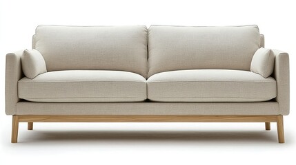 Modern minimalist beige couch with wooden legs