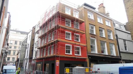 Fototapeta premium Urban Building Renovation with Scaffolding