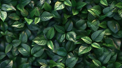 Obraz premium Small leaves forming a uniform wall, rich greens with soft shadows, capturing the essence of nature's beauty, ideal for serene designs.