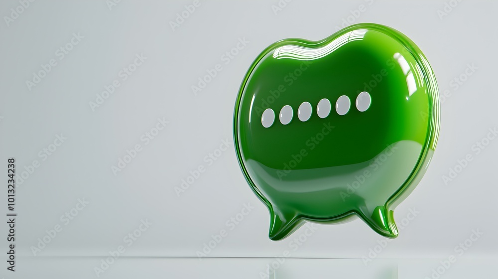 Poster simple speech bubble icon in green, representing communication and dialogue, featuring a clean desig