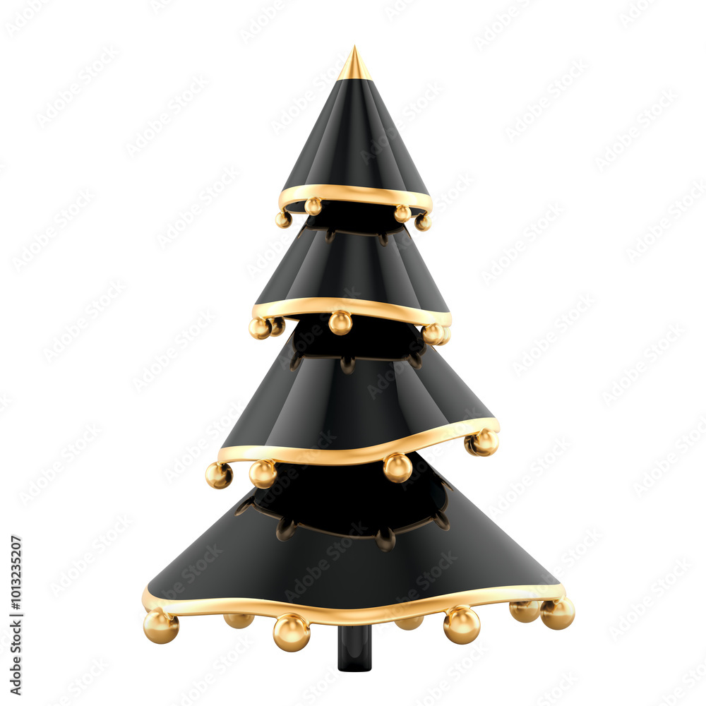 Poster black minimalistic christmas tree, 3d rendering isolated on transparent background