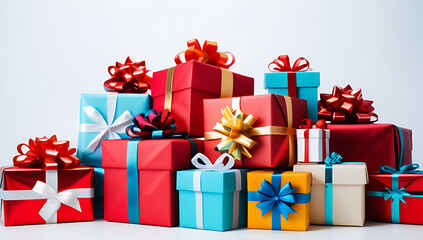Fototapeta premium many colorful gifts piled front white background perfect holiday scenes