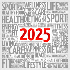 2025 word cloud collage, health concept background