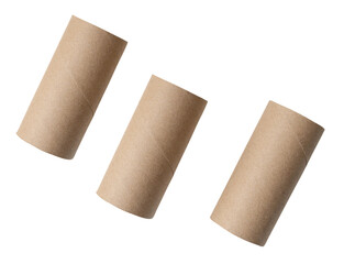 Top view set of tissue paper cores or napkin in strange shape after use in toilet or restroom isolated on white background with clipping path