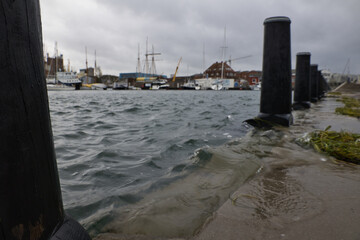 Flooded Svendborg Harbour by high sea level