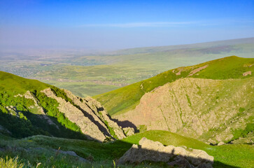 morning view of Ararat plain from Mount Ara summit (Aragatsotn province, Armenia)