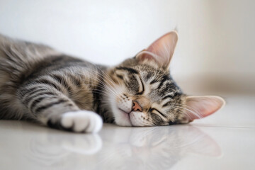 Fototapeta premium Sleeping Cat Close-Up Background