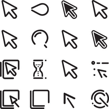 arrow icon set Cursor icons set and Computer curser vector icon Pointing sign Curser silhouette vector art of illustration