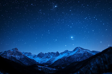 Mountains with Beautiful Starry Night Sky in Background