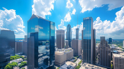 Obraz premium Aerial View of City Skyline with Skyscrapers and Buildings